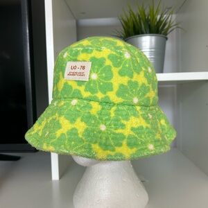 Urban Outfitters Yellow and Green Floral Fuzzy Bucket Hat